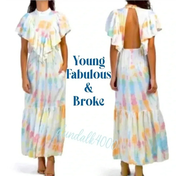 Young Fabulous & Broke Cruz Open Back Ruffled Maxi Dress Papaya Summer of Love S - Picture 1 of 16